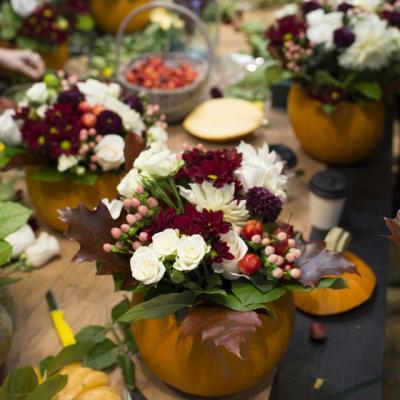 Dovleci sculptati si flori delicate in colectia pentru Halloween de la Floria.ro si Floria In Strada