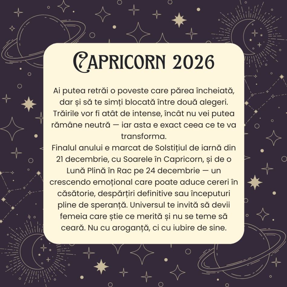 Horoscop CAPRICORN 2026 – Te așteaptă un an plin de revizuiri. Te realiniezi cu cea mai autentică versiune a ta