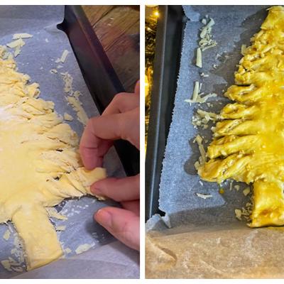 Reteta usoara de aperitiv pentru sarbatorile de iarna: Foietaj bradut cu parmezan si cascaval