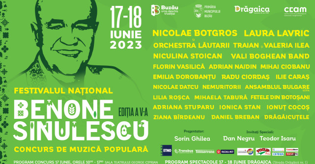 Festivalul Național Concurs de Muzică Populară ”Benone Sinulescu”, ediția a cincea,  va avea loc pe 17 și 18 iunie