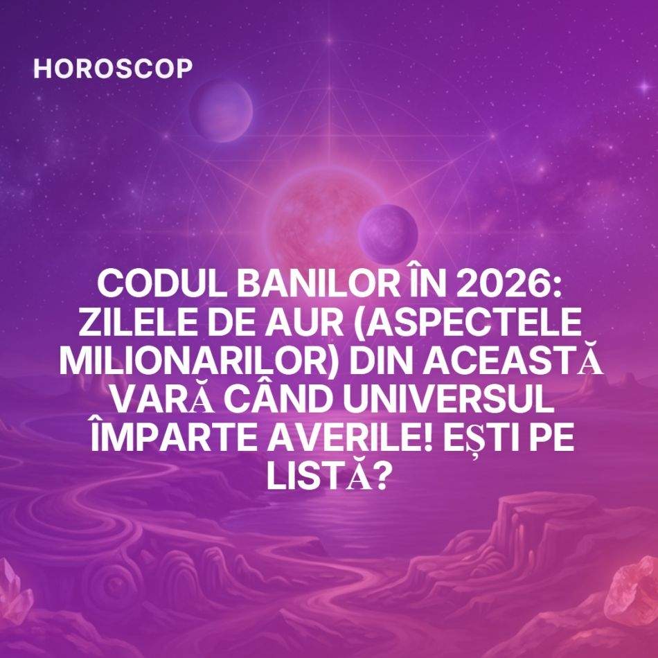 CODUL BANILOR ÎN 2026: Zilele de AUR (Aspectele Milionarilor) din această vară când Universul împarte averile! Ești pe listă?