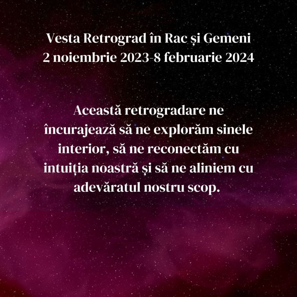 Vesta Retrograd în Rac și Gemeni până în februarie 2024. Energia întunecată a traumei este transformată în lumină