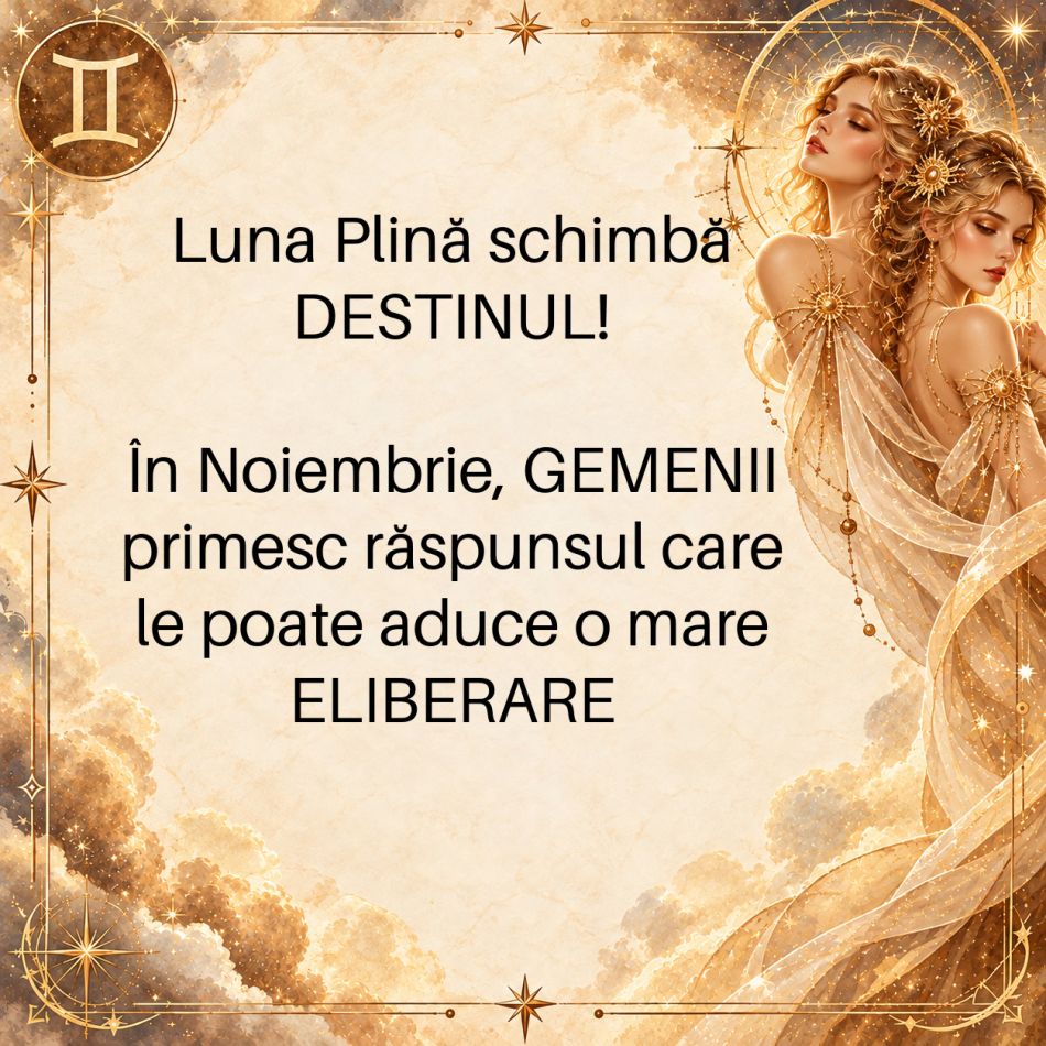 Luna Plină schimbă DESTINUL! În Noiembrie, GEMENII primesc răspunsul care le poate aduce o mare ELIBERARE