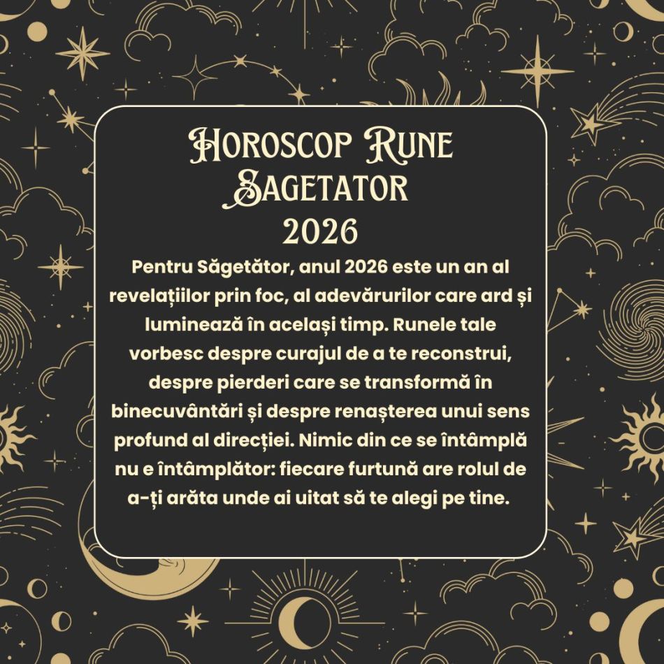 Horoscop Rune 2026 Săgetător: Pornești într-o călătorie de la haos spre lumină. Redescoperi că trebuie să te alegi pe tine