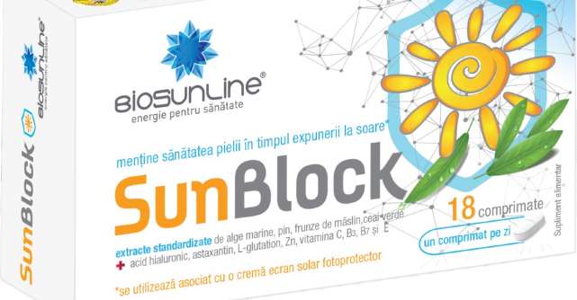 SUN BLOCK - noul produs pe piața farmaceutică din România care blochează radicalii liberi generați și de radiațiile UV și mențin