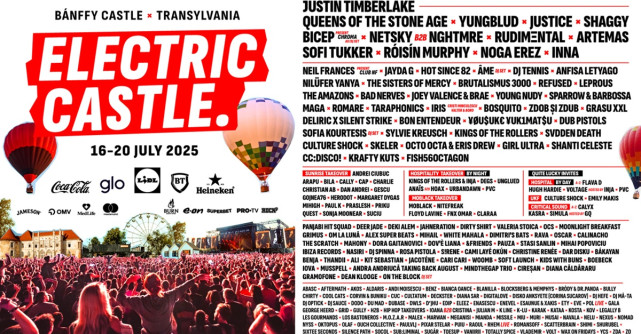 Afiș final pentru Electric Castle 2025: Justin Timberlake, Queens of the Stone Age, Yungblud, Justice ca headliners
