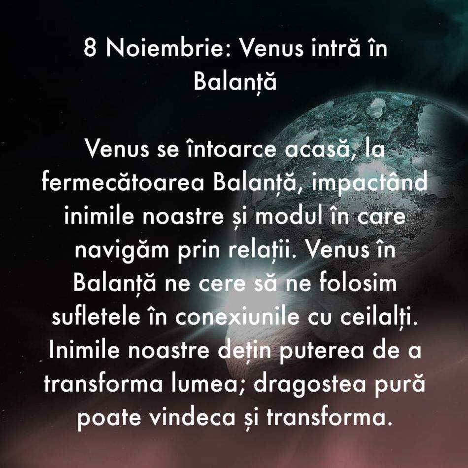 Evenimentele astrologice din noiembrie îndeamnă la eliberare de tirania grijilor. Avem parte de împlinire sufletească