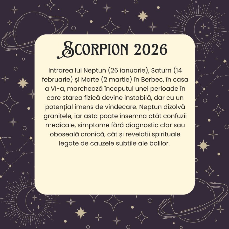 Horoscop SCORPION 2026 – Obstacolele îți testează limitele. Suișurile și coborâșurile te vor ajuta să îți redescoperi nevoile