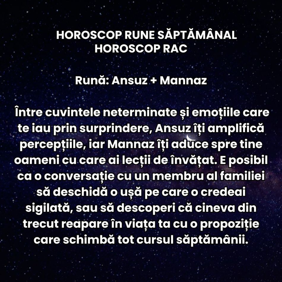 Horoscop Rune săptămâna 29 dec-4 ian 2026: Luna Plină în Rac ne alină oboseala și ne oferă resursele pentru an plin de reușite