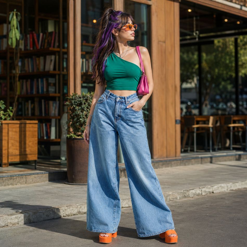 Topul asimetric în 5 outfituri spectaculoase de vară: combinații cu pantaloni largi, fuste și denim