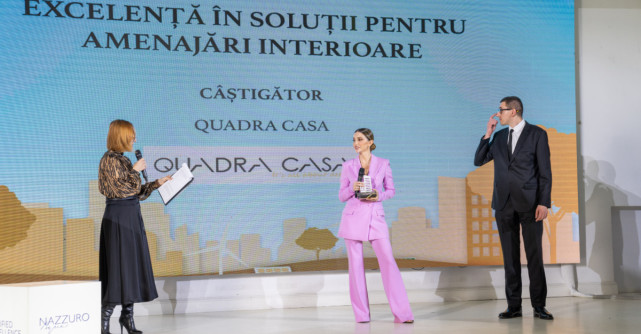 Quadra Casa a fost desemnată câștigătoare pentru Excelență în Soluții pentru Amenajări Interioare
