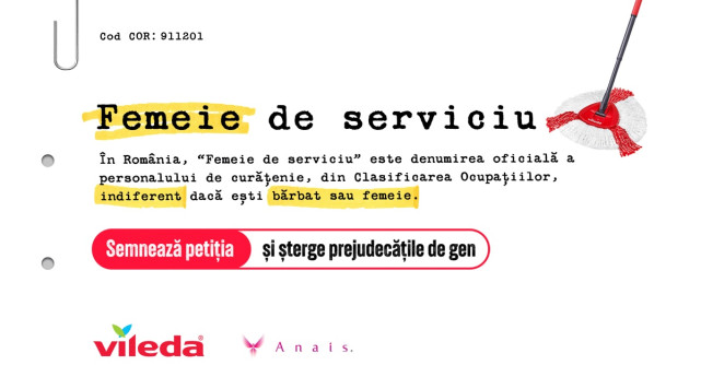 Curățenia nu are gen:  VILEDA și Asociația ANAIS lansează campania ”911201”