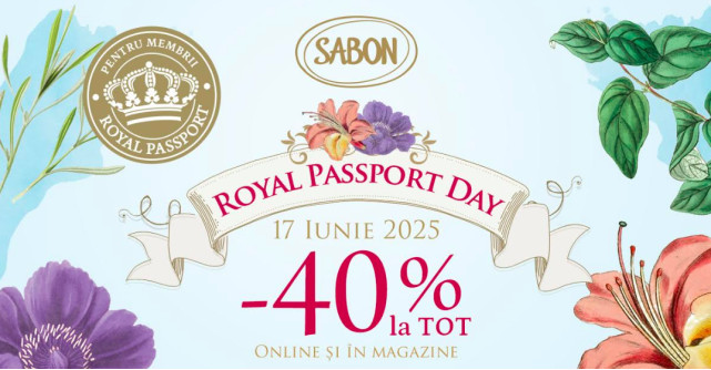Marți, pe 17 iunie, ai 40% discount la SABON de Royal Passport Day! 