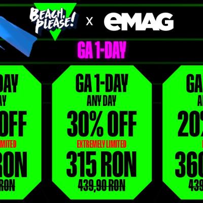 Bilete Beach, Please! cu până la 50% reducere, exclusiv pe eMAG, disponibile timp de 3 zile