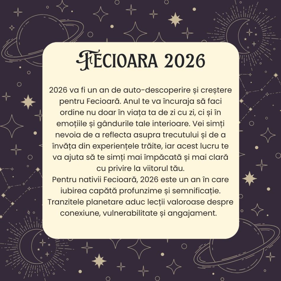 Horoscop FECIOARĂ 2026 –  Ești încurajată să faci ordine în viața de zi cu zi. Provocările trecutului sunt răsplătite