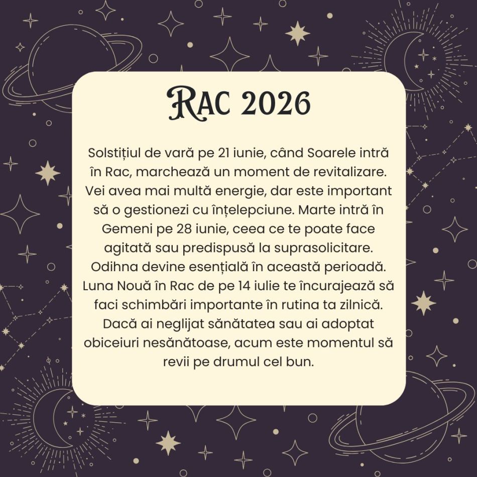 Horoscop RAC 2026 – A sosit momentul să nu-ți mai ignori intuiția și să o lași să te călăuzească spre noi culmi