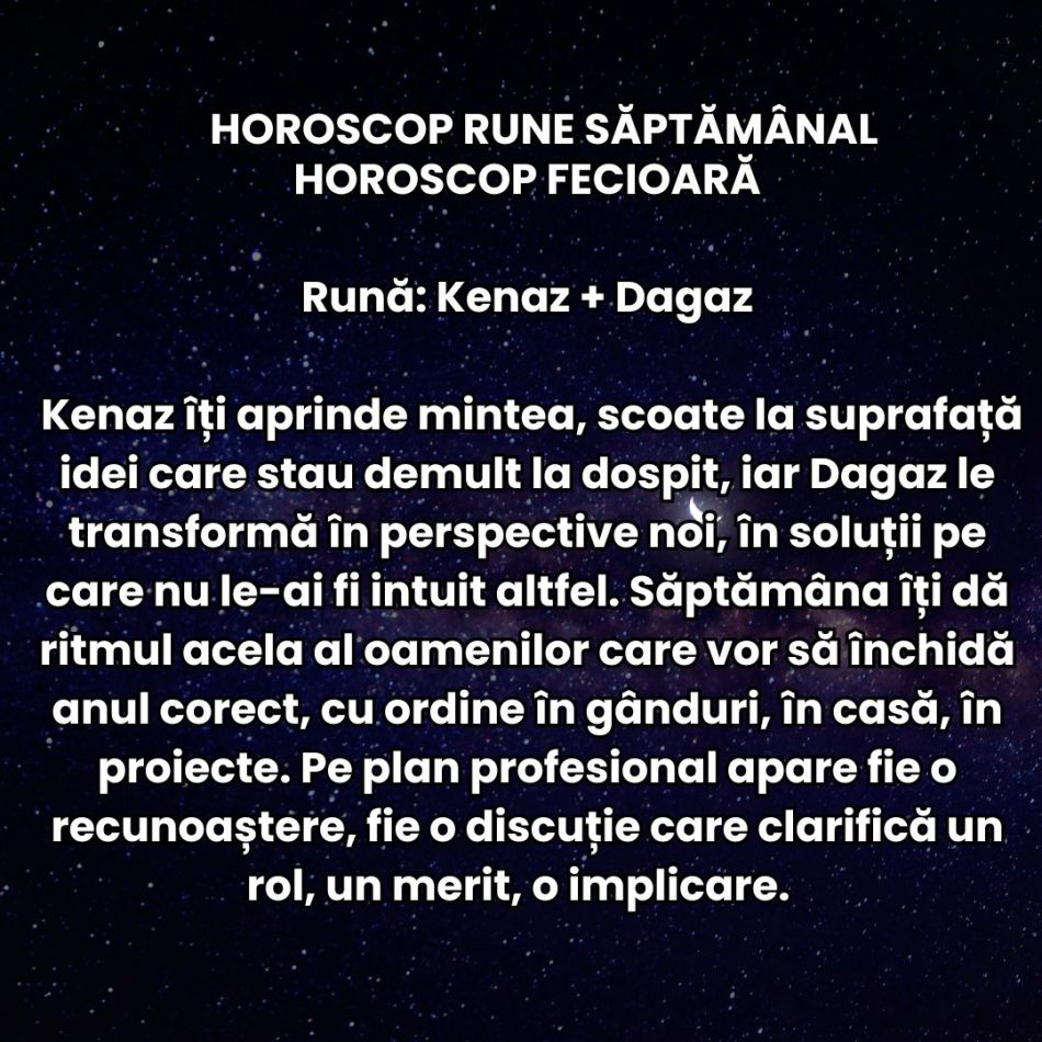 Horoscop Rune săptămâna 29 dec-4 ian 2026: Luna Plină în Rac ne alină oboseala și ne oferă resursele pentru an plin de reușite