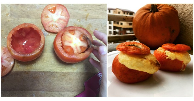 Scoate toata pulpa dintr-o rosie. Cel mai bun mic dejun (gata in doua minute)