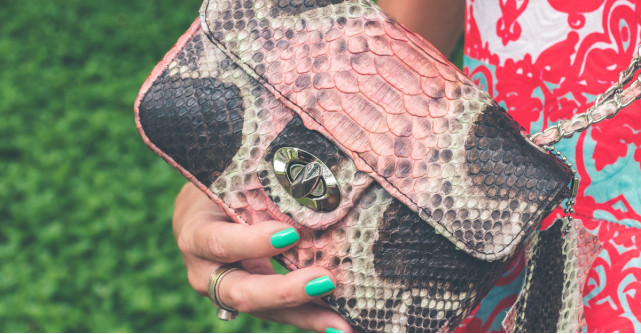 Geanta din imitație de piele de reptilă rămâne încă la modă