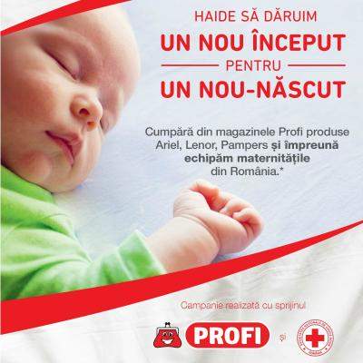 128 de pătuțuri noi și 10.450 de lenjerii de pat donate din partea Crucii Roșii Române, P&G și PROFI