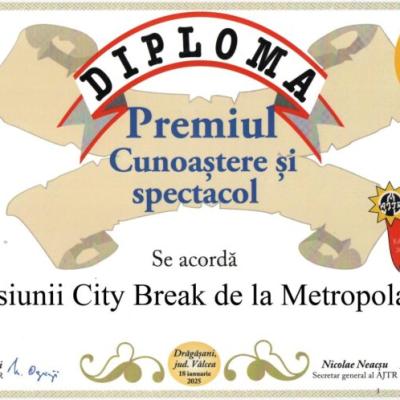 Emisiunea Metropola TV „City Break”, premiată de Asociația Jurnaliștilor și Scriitorilor de Turism din România