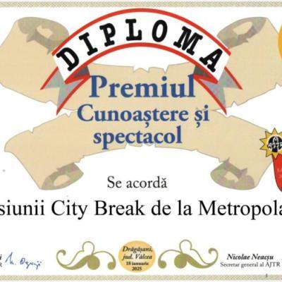 Emisiunea Metropola TV „City Break”, premiată de Asociația Jurnaliștilor și Scriitorilor de Turism din România