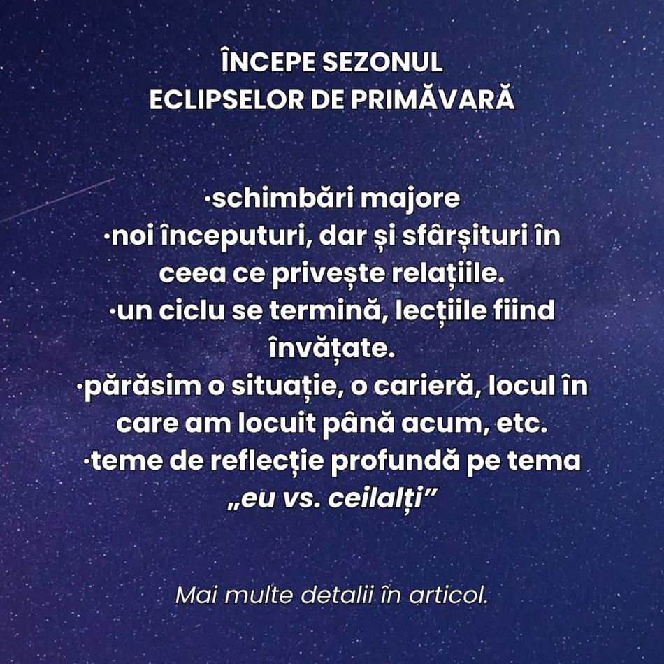 Începe sezonul Eclipselor de Primăvară! Relațiile noastre își accelerează transformarea începută vara trecută 