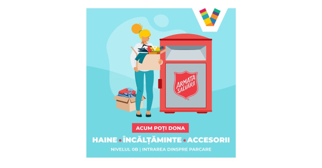 Armata Salvării România primește donații de haine și jucării în containerul special din Veranda Mall