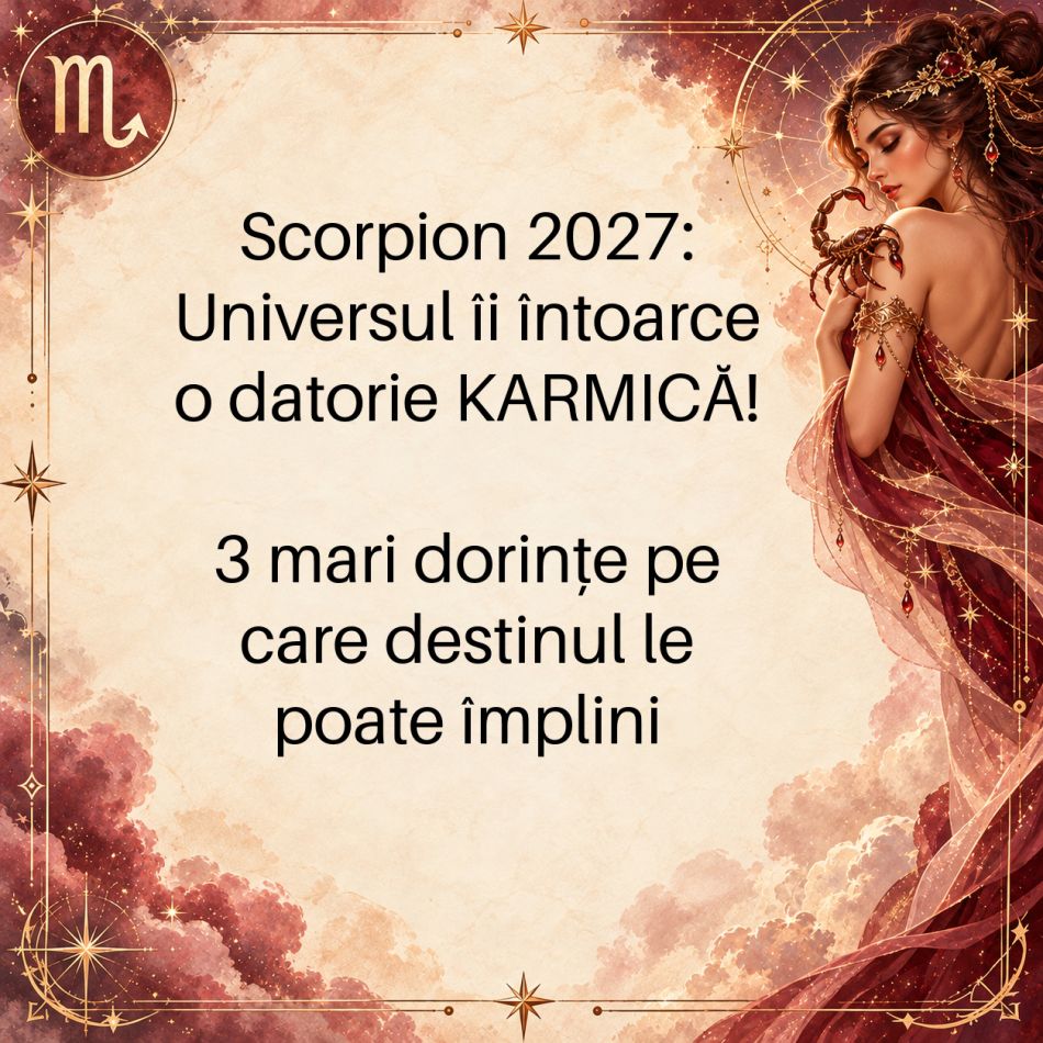Scorpion 2027: Universul îi întoarce o datorie KARMICĂ! 3 mari dorințe pe care destinul le poate împlini