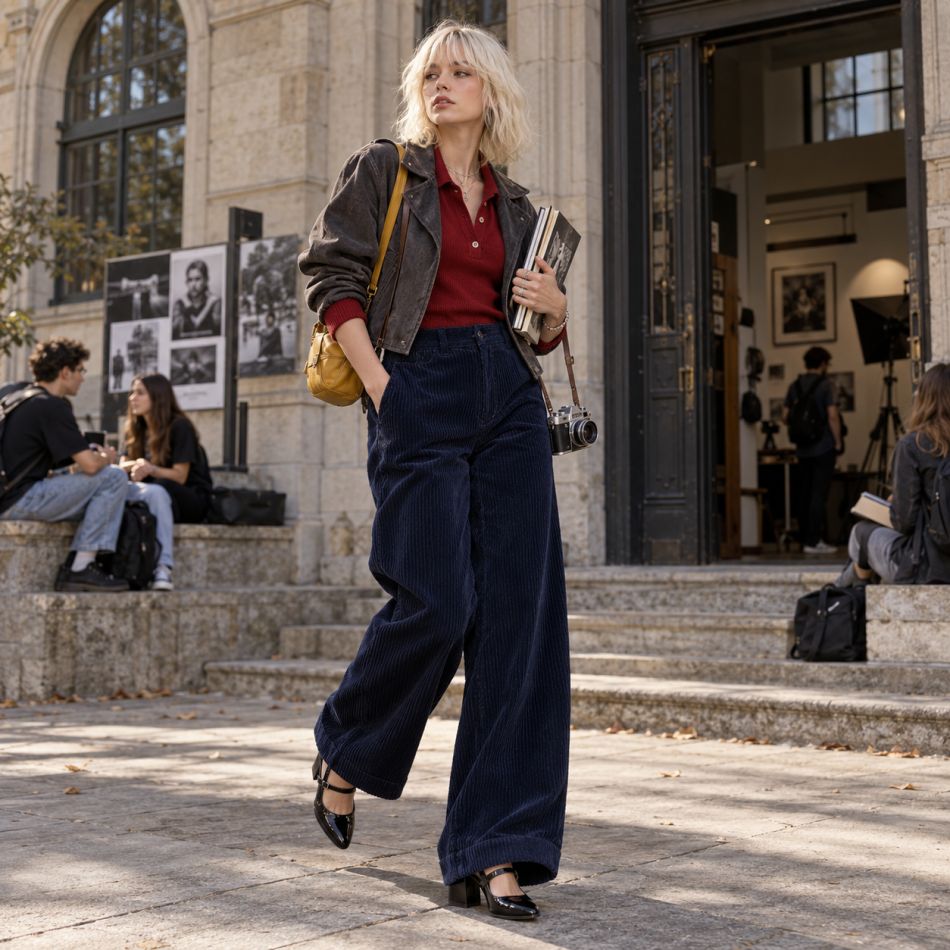 Pantalonii din catifea reiată revin în garderobă: 5 ținute de septembrie care îi fac din nou foarte fashion