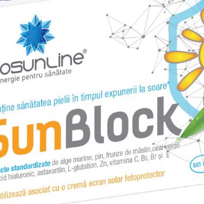 SUN BLOCK - noul produs pe piața farmaceutică din România care blochează radicalii liberi generați și de radiațiile UV și mențin