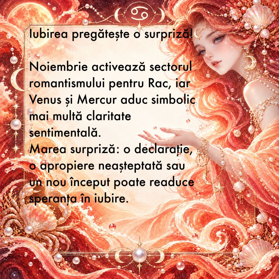 Zodia IUBIRII: Rac! Noiembrie aduce o mare SURPRIZĂ pentru acești nativi!