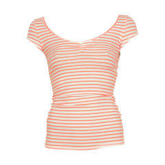 Tricou cu dungi orizontale din bumbac Bershka Premium Pink