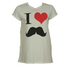 Tricou de dama cu mesaj Zara cu mustata, inimioara si desene simpatice
