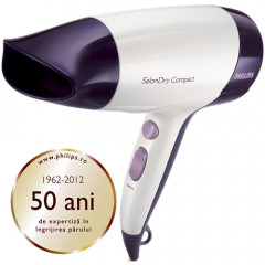Uscator de par Philips SalonDry Compact HP4962/22, Putere 1600W, 2 trepte de viteza, Cablu 1,80 metri, Cool Shot (Alb / Violet)