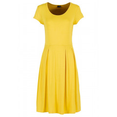 Rochie galbena A line cu maneci scurte, simpla, din material confortabil
