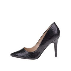 Pantofi negri cu toc Pieces Valerie, cu textura de piele de sarpe