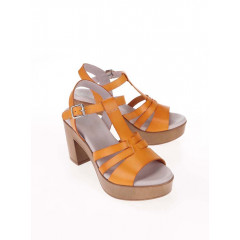 Sandale portocalii din piele cu toc