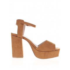 Sandale cu platforma si toc inalt maro deschis