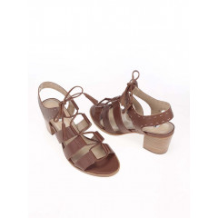 Sandale maro din pilele cu toc si siret