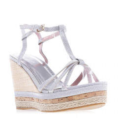 Sandale argintii cu platforma wedge