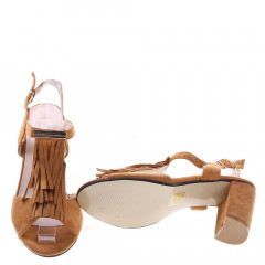 Sandale maro cu toc din piele ecologica intoarsa