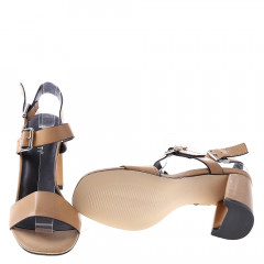 Sandale bej cu toc gros