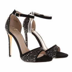 Sandale negre elegante, cu toc