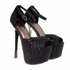 Sandale negre cu toc subtire si platforma