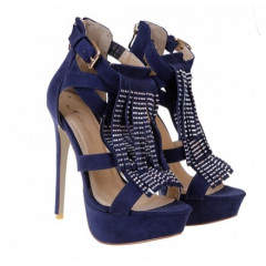 Sandale indigo cu toc subtire si platforma