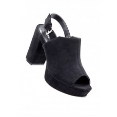 Sandale negre cu toc gros si platforma