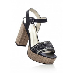 Sandale albastre cu platforma bej si toc gros