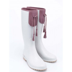 Cizme de cauciuc gri deschis si roz, lungi, cu ciucuri Novesta Eliska