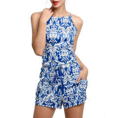 Salopeta cu Pantaloni Scurti albastra cu alb